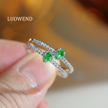Load image into Gallery viewer, LUOWEND 18K White Gold Natural Green Diamond Ring for Women
