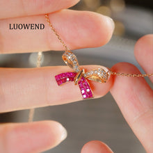 Load image into Gallery viewer, LUOWEND 18K Rose Gold Natural Diamond and Ruby Necklace for Women