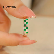 Load image into Gallery viewer, LUOWEND 18K White Gold Real Natural Emerald Ring for Women