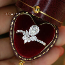 Load image into Gallery viewer, LUOWEND 18K White Gold Natural Diamond Ring for Women