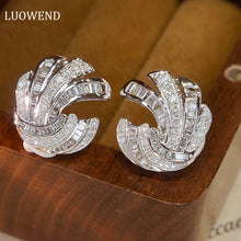 Load image into Gallery viewer, LUOWEND 18K White Gold Real Natural Diamond Stud Earrings for Women