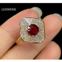 Load image into Gallery viewer, LUOWEND 18K Yellow Gold Real Natural Ruby Gemstone Ring for Women