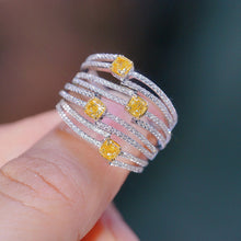 Load image into Gallery viewer, LUOWEND 18K White Gold Real Natural Yellow Diamond Ring for Women