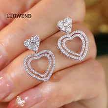 Load image into Gallery viewer, LUOWEND 18K White Gold Real Natural Diamond Stud Earrings for Women