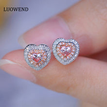 Load image into Gallery viewer, LUOWEND 18K White Gold Real Natural Pink Diamond Stud Earrings for Women
