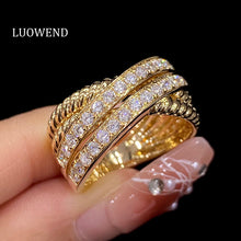 Load image into Gallery viewer, LUOWEND 18K Yellow Gold Real Natural Diamond Ring for Women