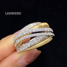 Load image into Gallery viewer, LUOWEND 18K White+Yellow Gold Natural Diamond Ring for Women