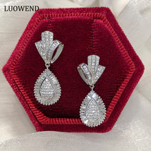 Load image into Gallery viewer, LUOWEND 18K White Gold Real Natural Diamond Drop Earrings for Women