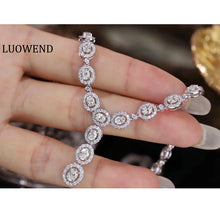 Load image into Gallery viewer, LUOWEND 18K White Gold Real Natural Diamond Necklace for Women