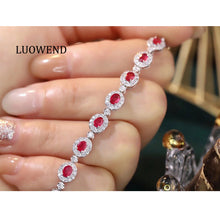 Load image into Gallery viewer, LUOWEND 18K White Gold Real Natural Ruby and Diamond Gemstone Bracelet for Women