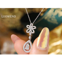 Load image into Gallery viewer, LUOWEND 18K White Gold Real Natural Diamond Pendant Necklace for Women