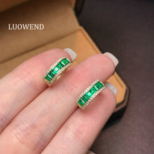 Load image into Gallery viewer, LUOWEND 18K Yellow Gold Natural Emerald Earrings for Women