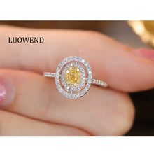 Load image into Gallery viewer, LUOWEND 18K White Gold Real Natural Yellow Diamond Ring for Women