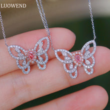 Load image into Gallery viewer, LUOWEND 18K White Gold Real Natural Pink Diamond Pendant Necklace for Women