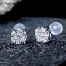 Load image into Gallery viewer, LUOWEND 18K White Gold Real Natural Diamond Stud Earrings for Women