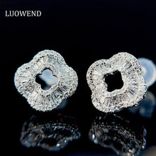Load image into Gallery viewer, LUOWEND 18K White Gold Real Natural Diamond Stud Earrings for Women