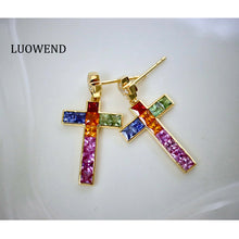 Load image into Gallery viewer, LUOWEND 18K Yellow Gold Natural Color Sapphire Earrings for Women