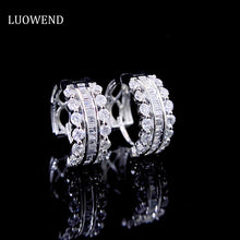 Load image into Gallery viewer, LUOWEND 18K White Gold Real Natural Diamond Hoop Earrings for Women