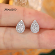 Load image into Gallery viewer, LUOWEND 18K White Gold Real Natural Diamond Stud Earrings for Women