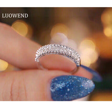 Load image into Gallery viewer, LUOWEND 18K White Gold Real Natural Diamond Ring for Women