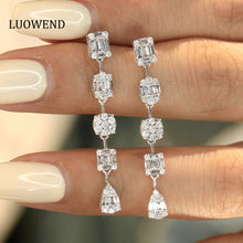 Load image into Gallery viewer, LUOWEND 18K White Gold Natural Diamond Earrings for Women