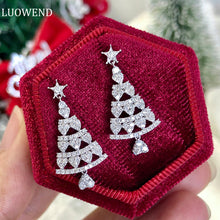 Load image into Gallery viewer, LUOWEND 18K White Gold Real Natural Diamond Drop Earrings for Women