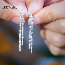 Load image into Gallery viewer, LUOWEND 18K White Gold Real Natural Diamond Drop Earrings for Women