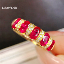 Load image into Gallery viewer, LUOWEND 18K Yellow Gold Real Natural Ruby Ring for Women