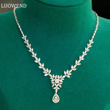Load image into Gallery viewer, LUOWEND 18K White Gold Real Natural Diamond Necklace for Women