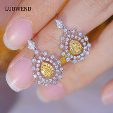 Load image into Gallery viewer, LUOWEND 18K White Gold Real Natural Yellow Diamond Drop Earrings for Women