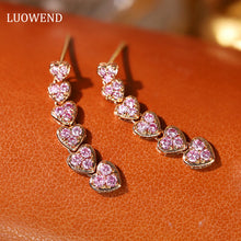 Load image into Gallery viewer, LUOWEND 18K Yellow Gold Real Natural Pink Diamond Drop Earrings for Women