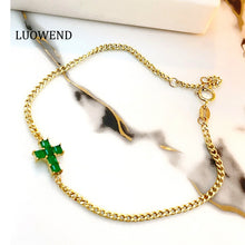 Load image into Gallery viewer, LUOWEND 18K Yellow Gold Natural Emerald Bracelet for Women