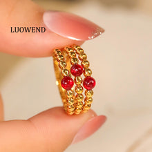 Load image into Gallery viewer, LUOWEND 18K Yellow Gold Real Natural Ruby Ring for Women