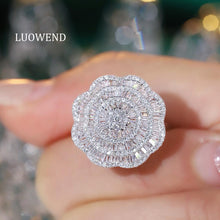 Load image into Gallery viewer, LUOWEND 18K White Gold Natural Diamond Ring for Women