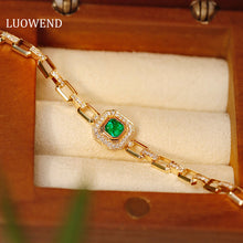 Load image into Gallery viewer, LUOWEND 18K Yellow Gold Real Natural Emerald Bracelet for Women