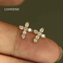 Load image into Gallery viewer, LUOWEND 18K White/Yellow Gold Natural Diamond Earrings for Women