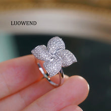 Load image into Gallery viewer, LUOWEND 18K White Gold Natural Diamond Ring for Women