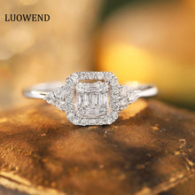 Load image into Gallery viewer, LUOWEND 18K White Gold Real Natural Diamond Ring for Women