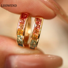 Load image into Gallery viewer, LUOWEND 18K Yellow Gold Real Natural Aquamarine Gemstone Earrings for Women