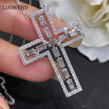 Load image into Gallery viewer, LUOWEND 18K White Gold Real Natural Diamond Cross Pendant Necklace for Women