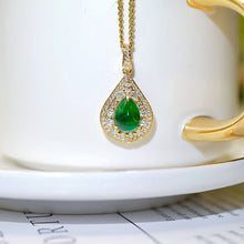 Load image into Gallery viewer, LUOWEND 18K Yellow Gold Real Natural Emerald Gemstone Necklace for Women