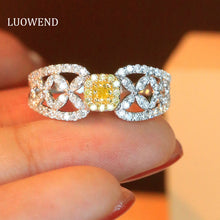 Load image into Gallery viewer, LUOWEND 18K White Gold Real Natural Yellow Diamond Ring for Women