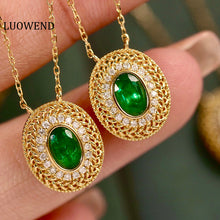 Load image into Gallery viewer, LUOWEND 18K Yellow Gold Real Natural Emerald and Diamond Gemstone Necklace for Women