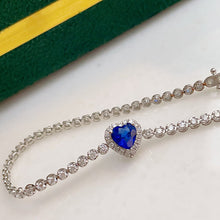 Load image into Gallery viewer, LUOWEND 18K White Gold Fine Jewelry Heart Shape Natural Sapphire Bracelet for Women