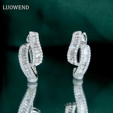Load image into Gallery viewer, LUOWEND 18K White Gold Real Natural Diamond Hoop Earrings for Women