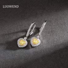 Load image into Gallery viewer, LUOWEND 18K White Gold Real Natural Yellow Diamond Drop Earrings for Women