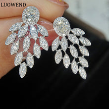 Load image into Gallery viewer, LUOWEND 18K White Gold Real Natural Diamond Stud Earrings for Women