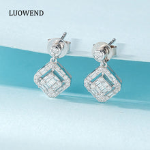 Load image into Gallery viewer, LUOWEND 18K White or Rose Gold Real Natural Diamond Drop Earrings for Women