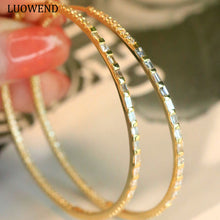 Load image into Gallery viewer, LUOWEND 18K Yellow Gold Real Natural Diamond Hoop Earrings for Women
