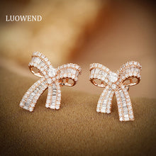 Load image into Gallery viewer, LUOWEND 18K White or Rose Gold Real Natural Diamond Stud Earrings for Women